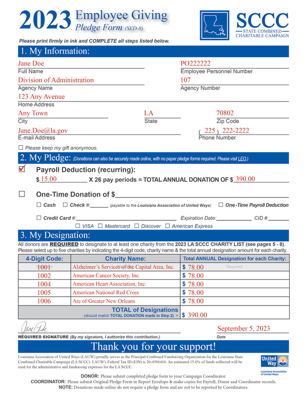 Sample of a Completed Pledge Form